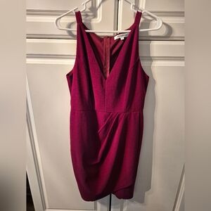 Magenta V-Neck Midi Dress